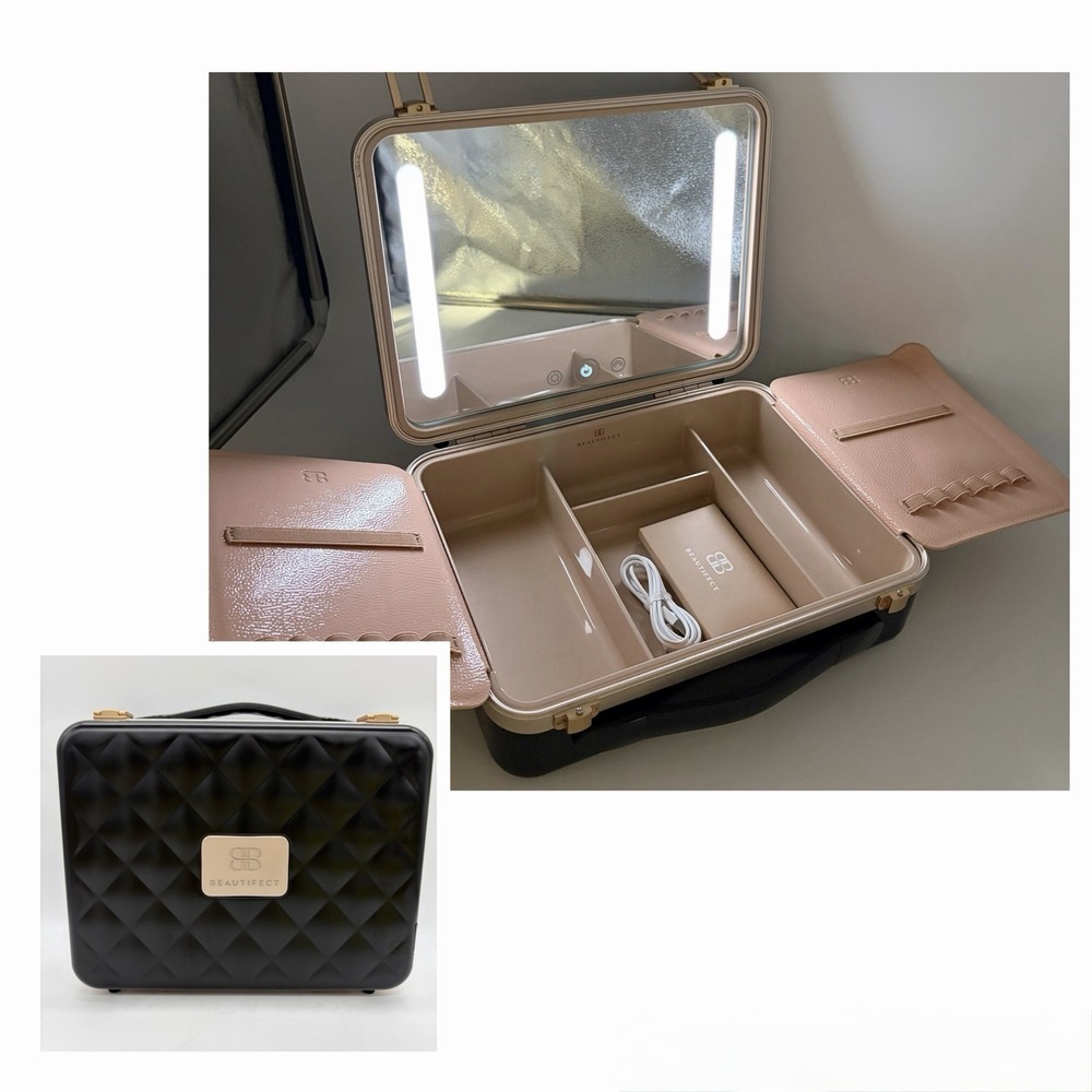 Beautifect Makeup Box Black/Rose Gold Portable Vanity Case Lighted Rechargeable